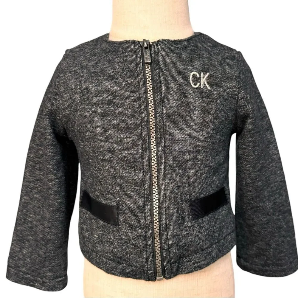 Calvin Klein Baby Girls Long Sleeve Gray CK Logo Sweater Jacket. 18 Months.